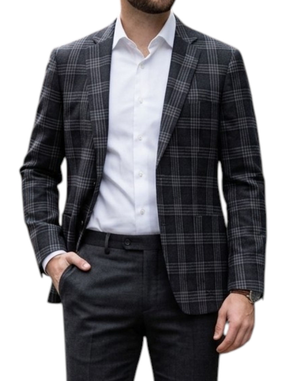 Indochino Yaletown 50 Custom Plaid Blazer - Charcoal Gray 100% Wool Size 40R